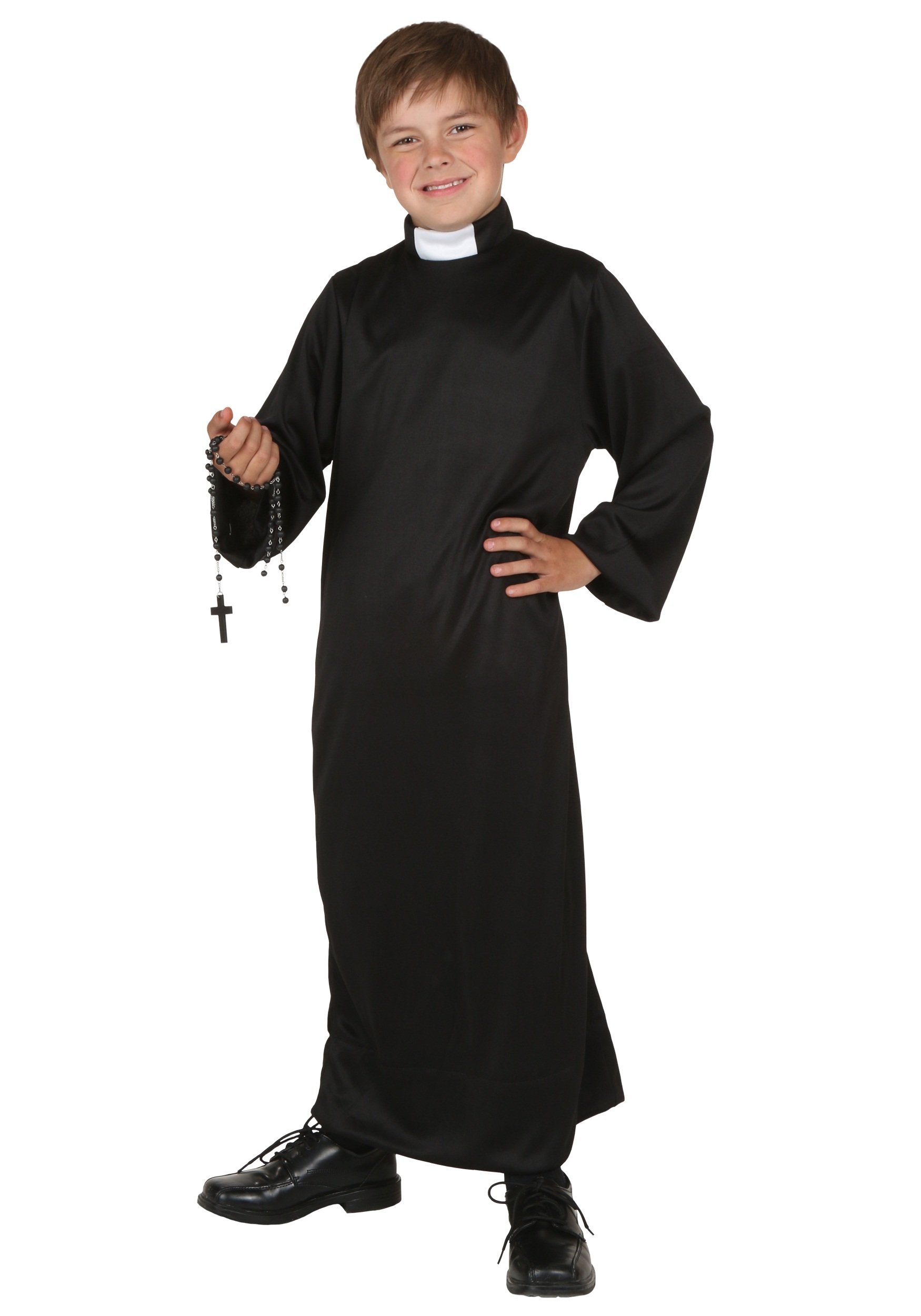 Boys Priest Halloween Costume | Full-Length Robe with Stand-Up Collar for Kids | Ideal for Themed Parties and Events