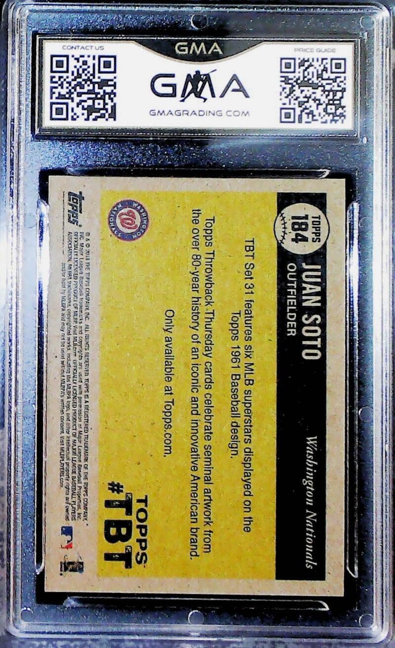 2018 Topps TBT Throwback Thursday 1961 Topps Design #184 Juan Soto RC Rookie Card GMA 10 GEM MINT Washington Nationals Baseball