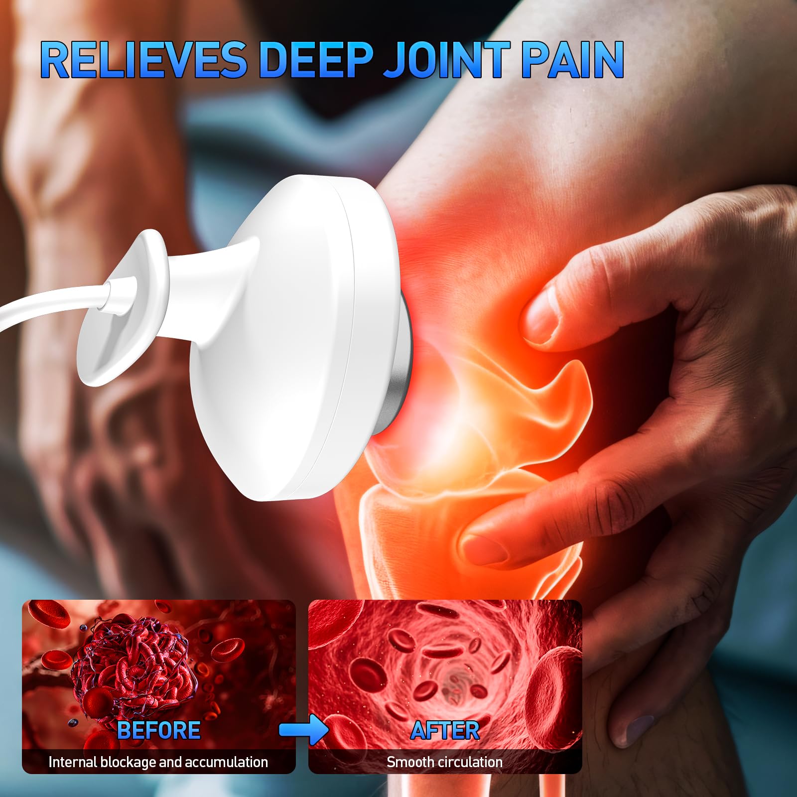 Appareil de massage portable à ultrasons pour soulager les muscles et les articulations, 5 niveaux de réglage, appareil de massage de physiothérapie à ultrasons pour usage domestique (Blanc 03F)