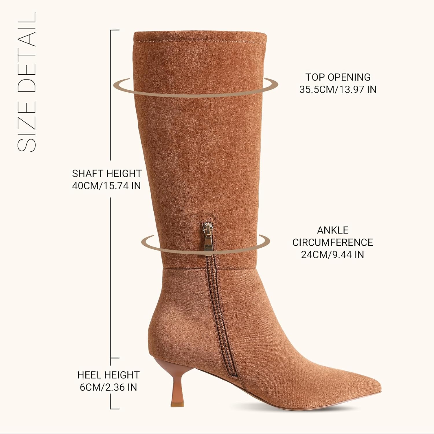 VIMISAOI Knee High Boots for Women Pointed Toe Suede Boots Low kitten Heel Slip On Sexy Fashion Dress Long Boot Wide Calf with Side Zipper - Image 5