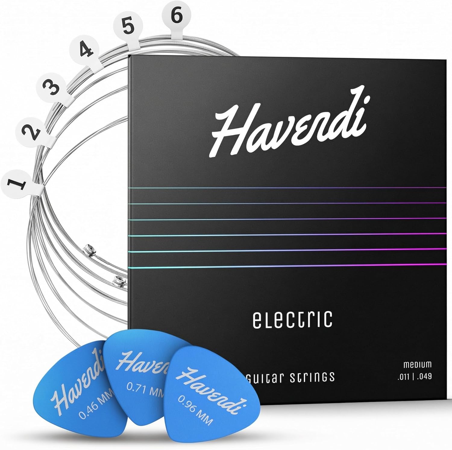 HAVENDI® Guitar Strings electric guitar - brilliant sound quality strings made of steel for electric guitar coated with nickel (6 string set) incl. 3 picks