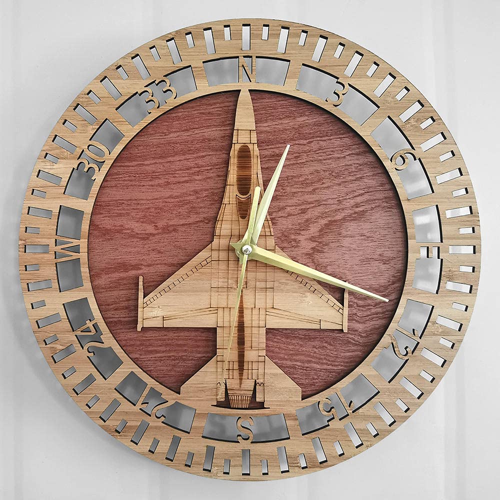 Reloj de Pared de Madera F-16 Fighting Falcon Hecho a Mano Militar decoración del hogar Reloj de Pared silencioso Regalo de piloto de avión de la Fuerza Aérea de los Estados Unidos