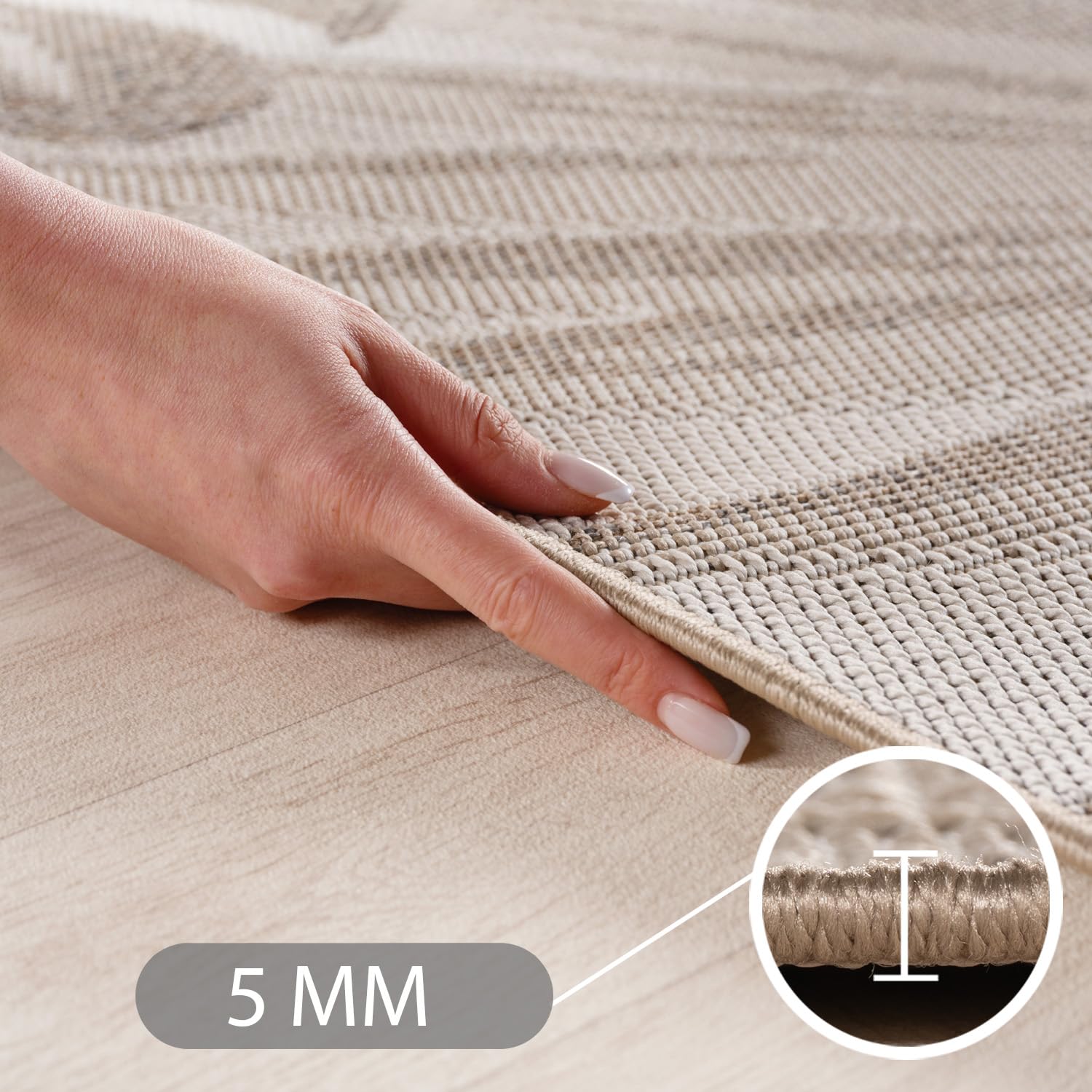 Carpetsale24 Dywan zewnêtrzny Beżowy 280x370 cm, odporny na warunki atmosferyczne, idealny do kuchni, na balkon, taras, a także do salonu i jadalni, Projekt liścia palmowego
