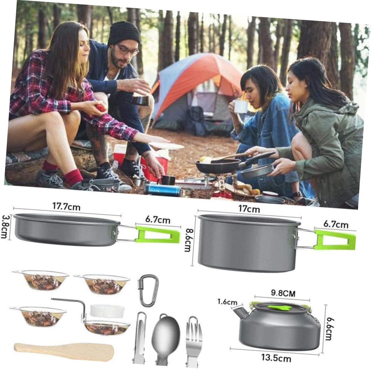 1set Portable Camping Cookware Kit Non-Stick Picnic Cookware for People Food-Grade Cooking for Outdoor BBQ and Backpacking Activities