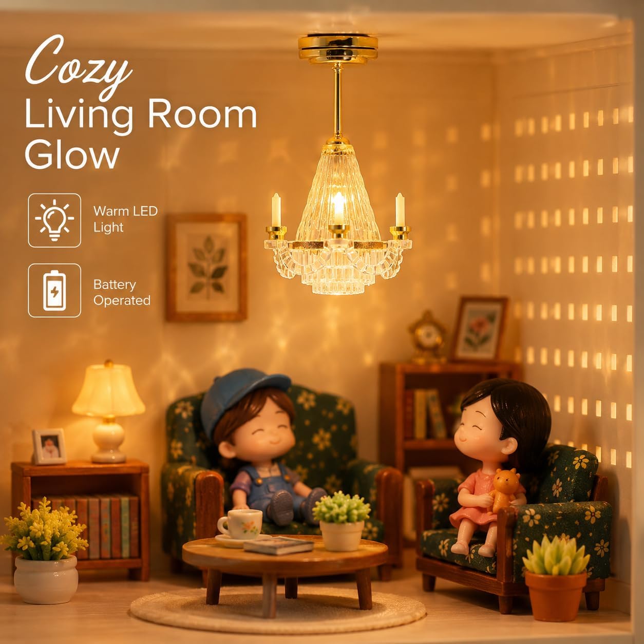 IMIKEYA Dollhouse Chandelier: 1:12 Scale Doll House Ceiling Lamp Miniature Led Chandelier Led Battery Operated Hanging Ceiling Light Lamp Dollhouse Accessories
