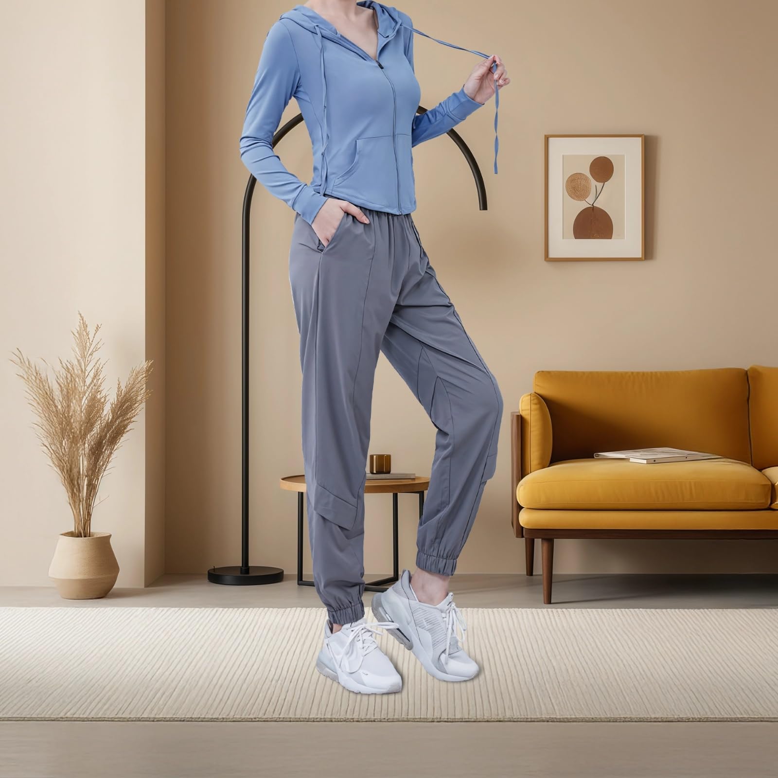 Yoga- & Fitness-Outfit-Set für Damen, atmungsaktiv, 5-teiliges Fitnessstudio-Set mit Jacke, langen Ärmeln und Shorts, dehnbares Nylon-Spandex, verschiedene Größen, Grau und Blau, Einheitsgröße