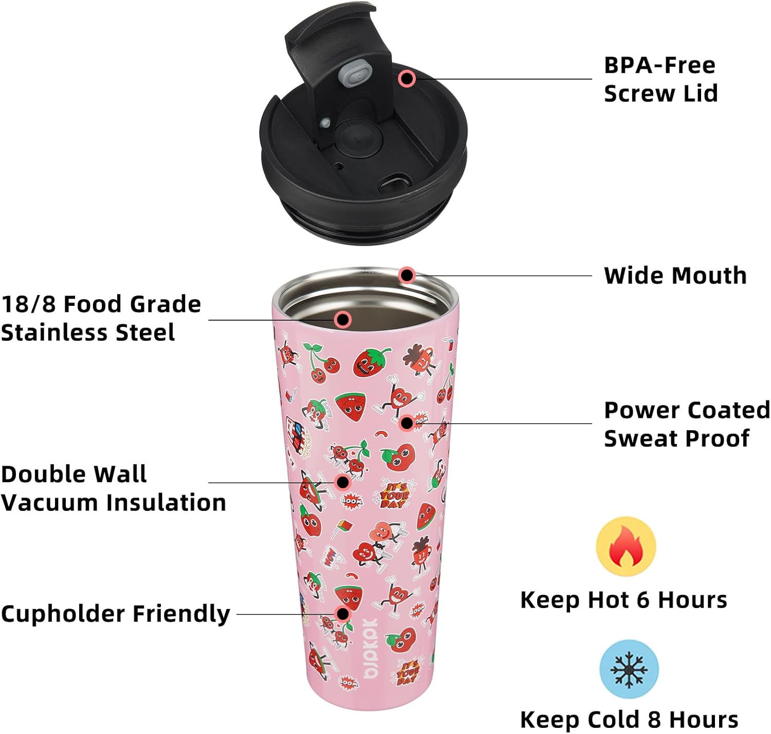 BJPKPK 26oz Stainless Steel Insulated Tumbler With lid And Straw Travel Coffee Thermal Tumblers Cup For Women And Men,Passionate Pink - Image 2
