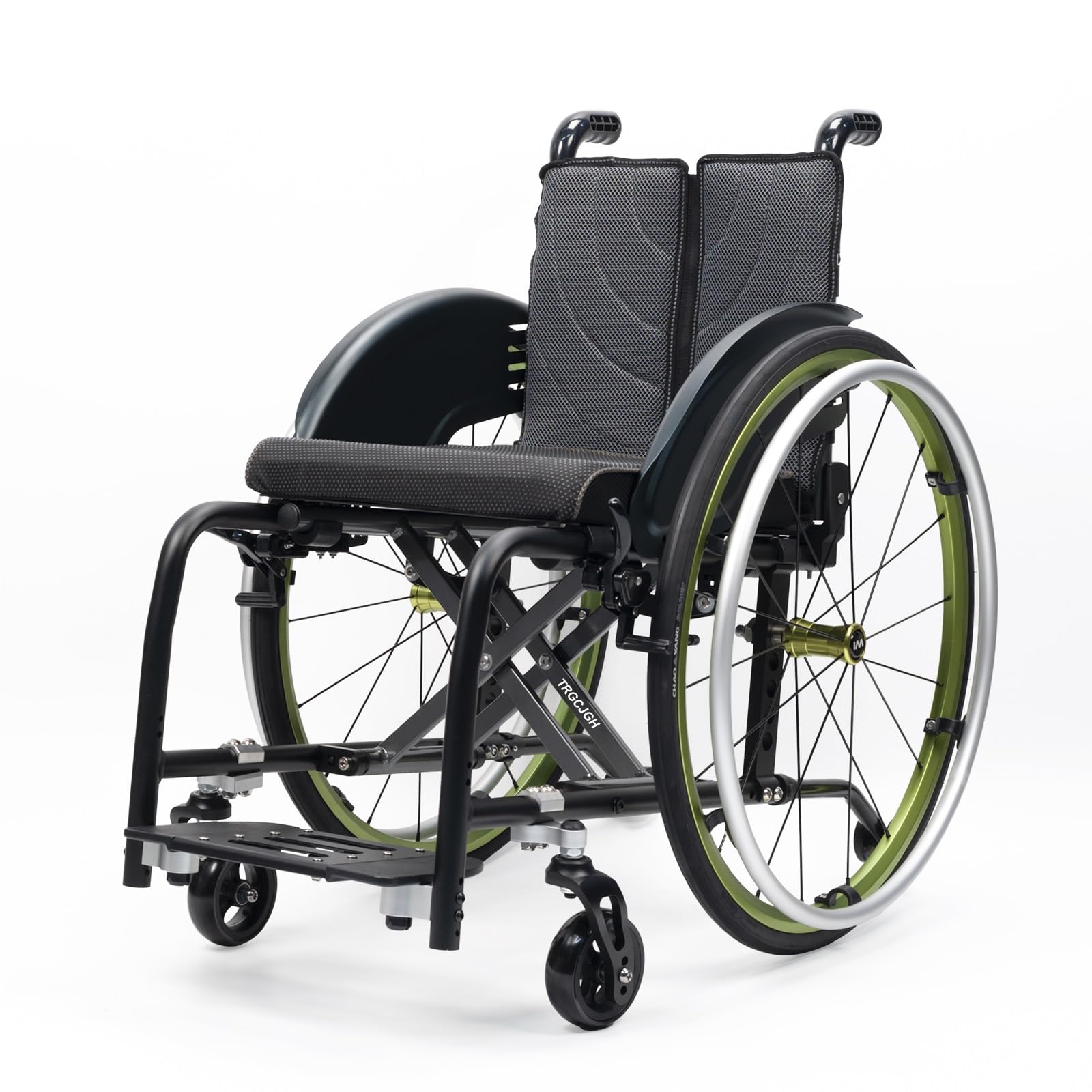 Sedia a Rotelle Pieghevole Manuale, Portatile in Alluminio(Green,42cm/16.5in Seat)