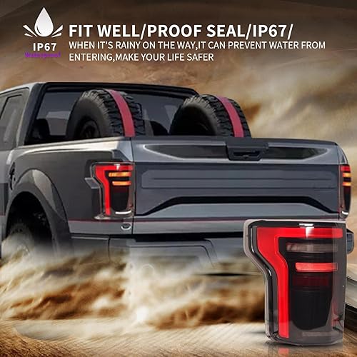 Miniatura 6 de Archaic Luces traseras LED para Ford F150 F-150 2018-2020 con luces de giro de freno de reversa DRL montaje de luces traseras ahumadas para lámpara