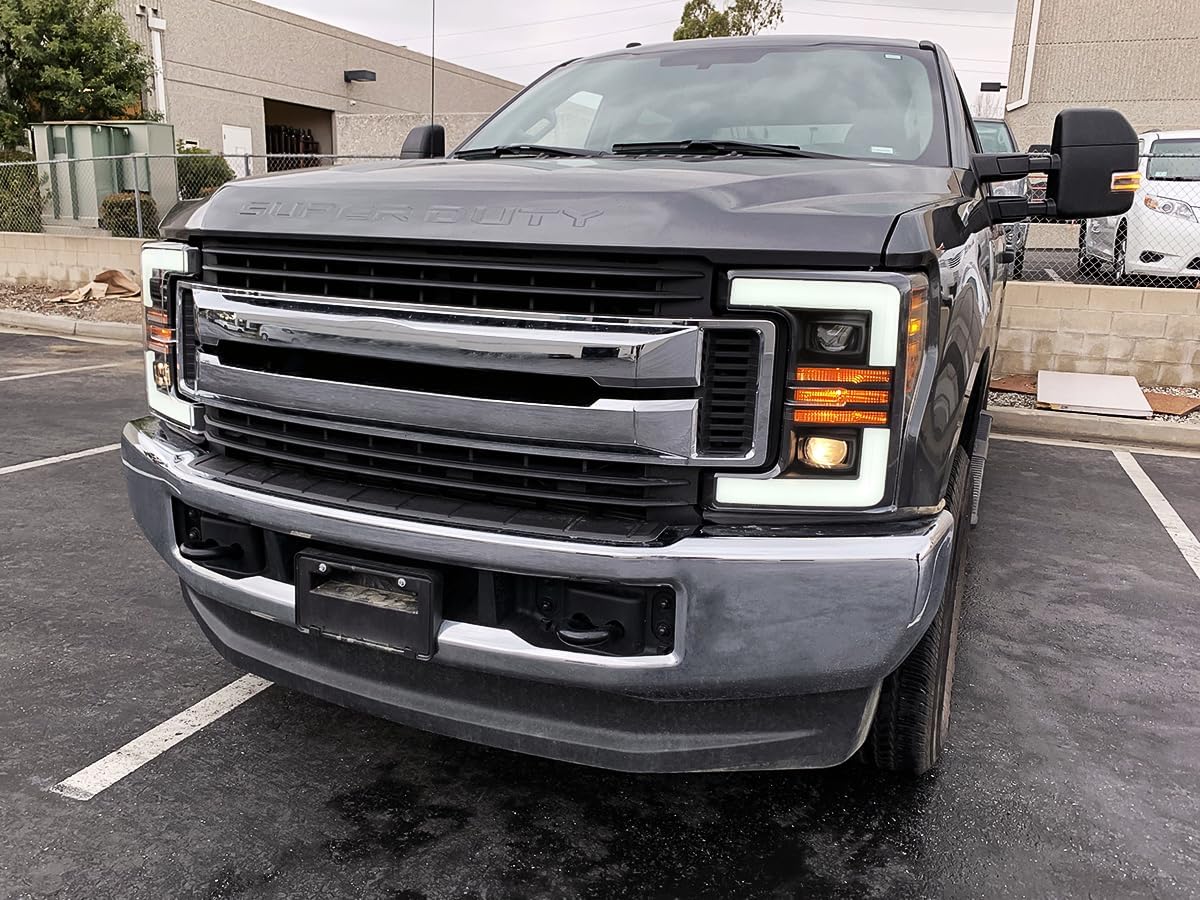 AlphaRex PRO-Series Jet Black For 17-19 F250/F350/F450/F550 Super Duty Halogen Type LED Tube Dual Projector Headlights with Switchback DRL/Sequential Signal/Activation Light