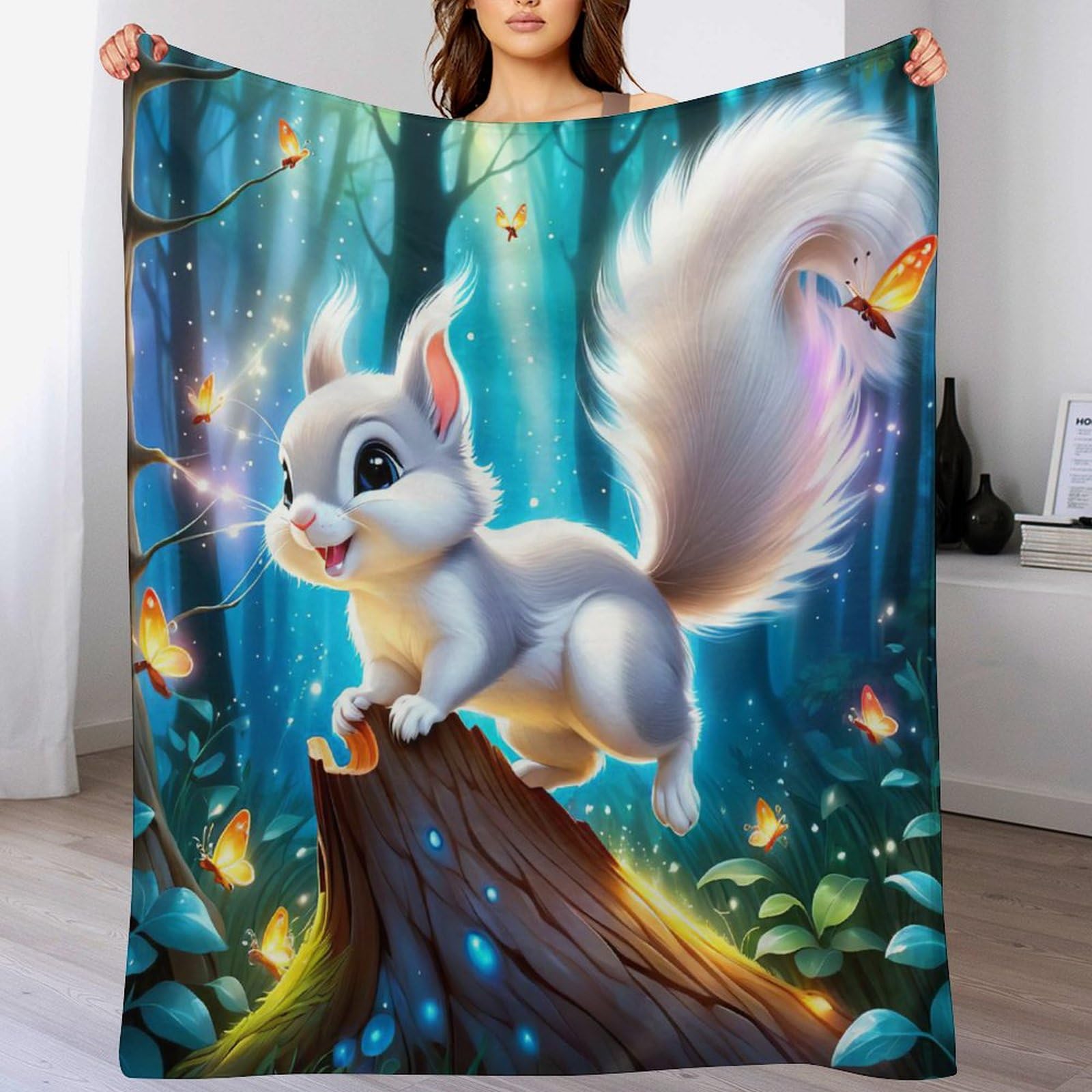 Plaid écureuil couverture polaire, cadeau douceur pour lit et sofa