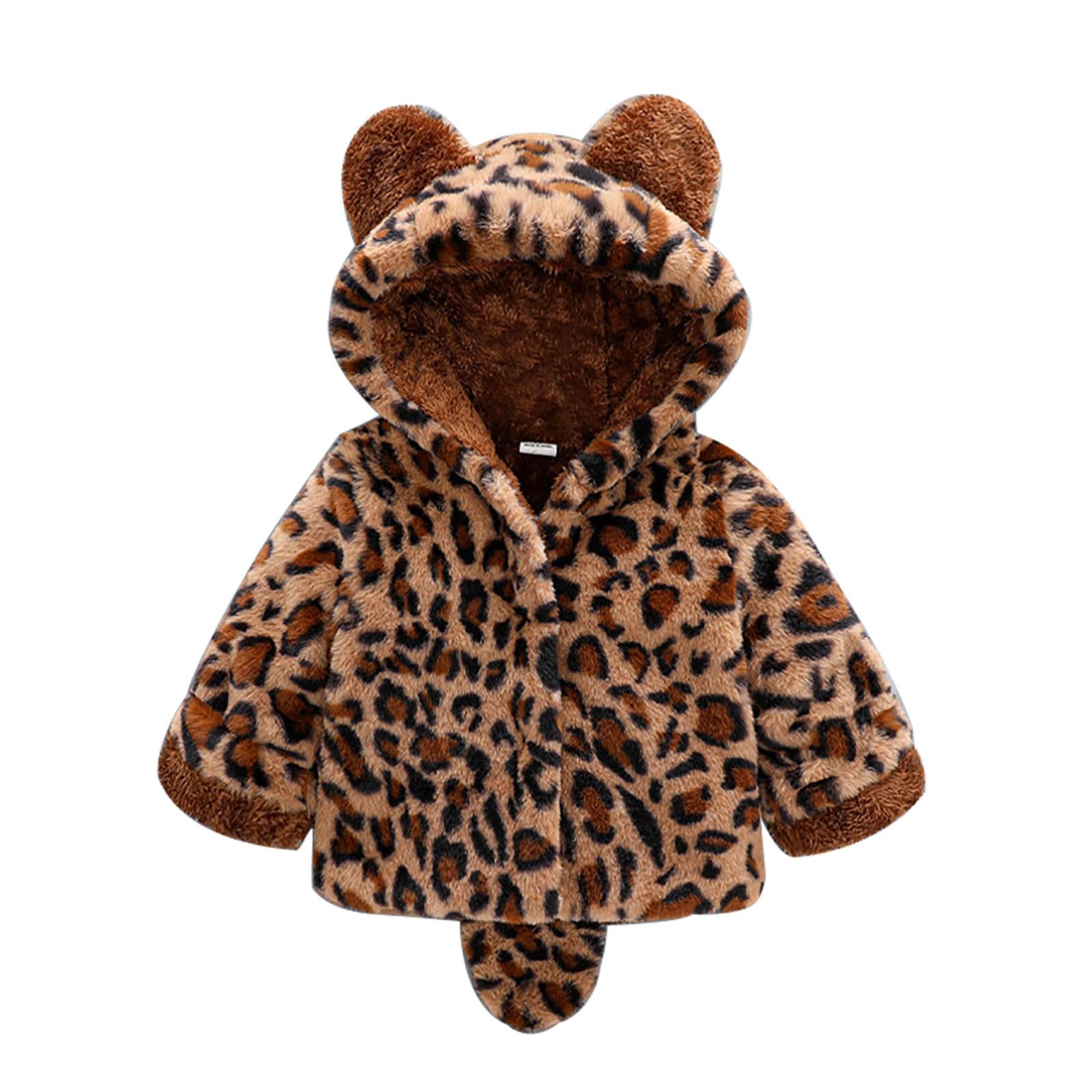 OBiQuzz Veste polaire pour enfant - Veste demi-saison - Motif léopard - Veste d'hiver chaude à capuche - Veste de survêtement avec oreilles d'ours - Veste de sport quotidienne - Veste d'extérieur pour