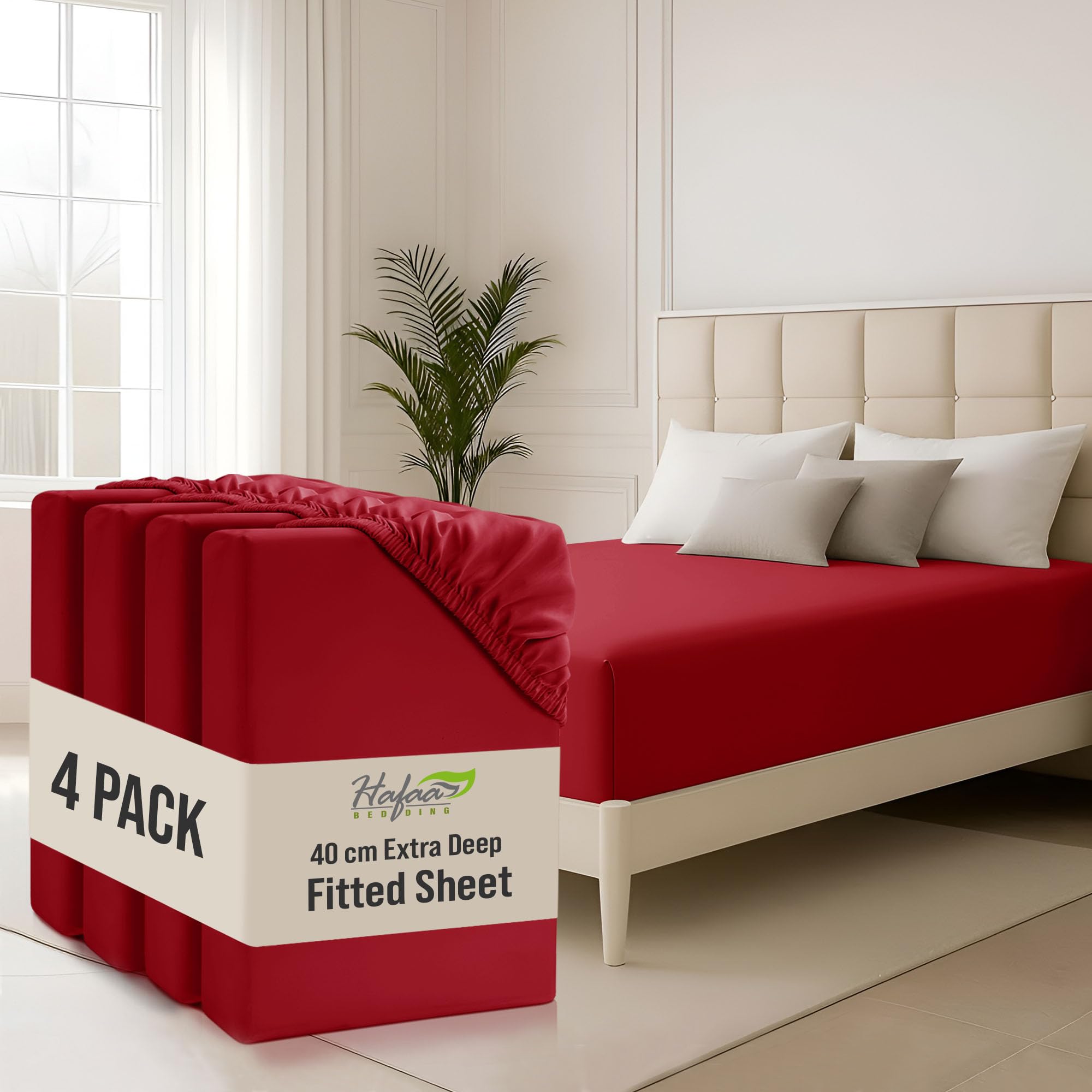 Hafaa Single Fitted Sheets 4 Pack 40Cm Deep Pocket 16 Inch Red Bed Sheets Hotel Quality Soft Brushed Microfiber Fabric Breathable Shrinkage Fade Resistant Bedsheets โ image 1