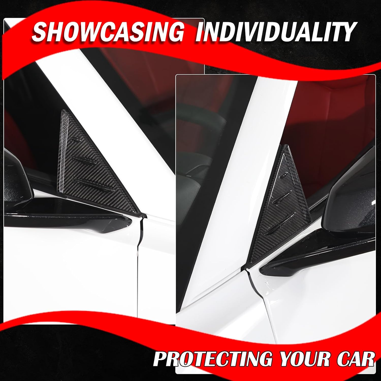 Dry Carbon Fiber Front Window Triangle Cover Compatible with Corvette C8 2020-2025 Stingray Z06 Z51 HTC Coupe for C8 Corvette Accessories Rearview Mirror Side Spoiler Exterior A-Pillar Panel (Black)