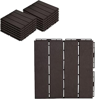 ASTEROUTDOOR Interlocking Deck Tiles Plastic Waterproof Outdoor Flooring 12" x 12" for Patio Garden Deck Poolside Indoor Outdoor, 10 pcs, Brown