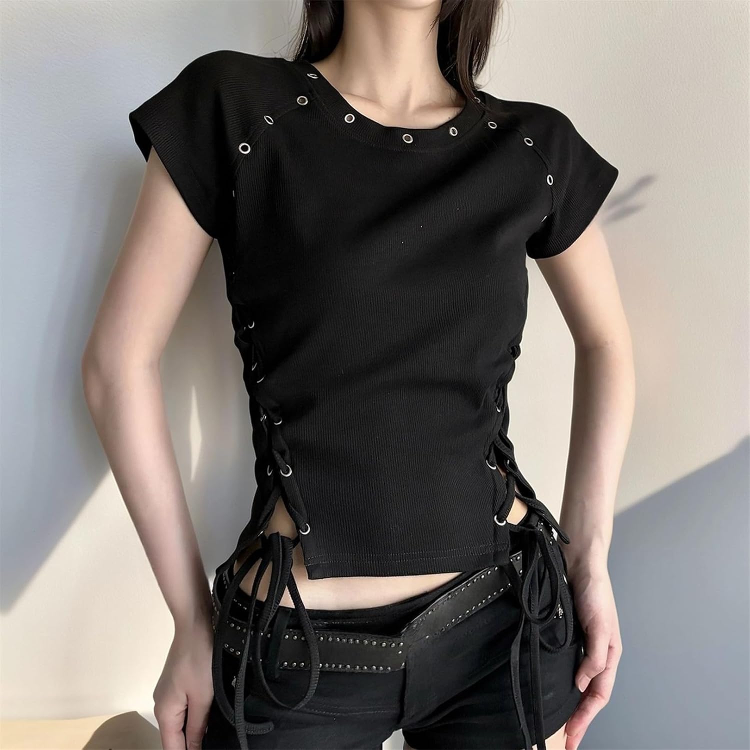 Grunge Hippie Crop T Shirt Women Goth Y2k Crew Neck Punk Harajuku Fashion Short Sleeve Petite - Image 2