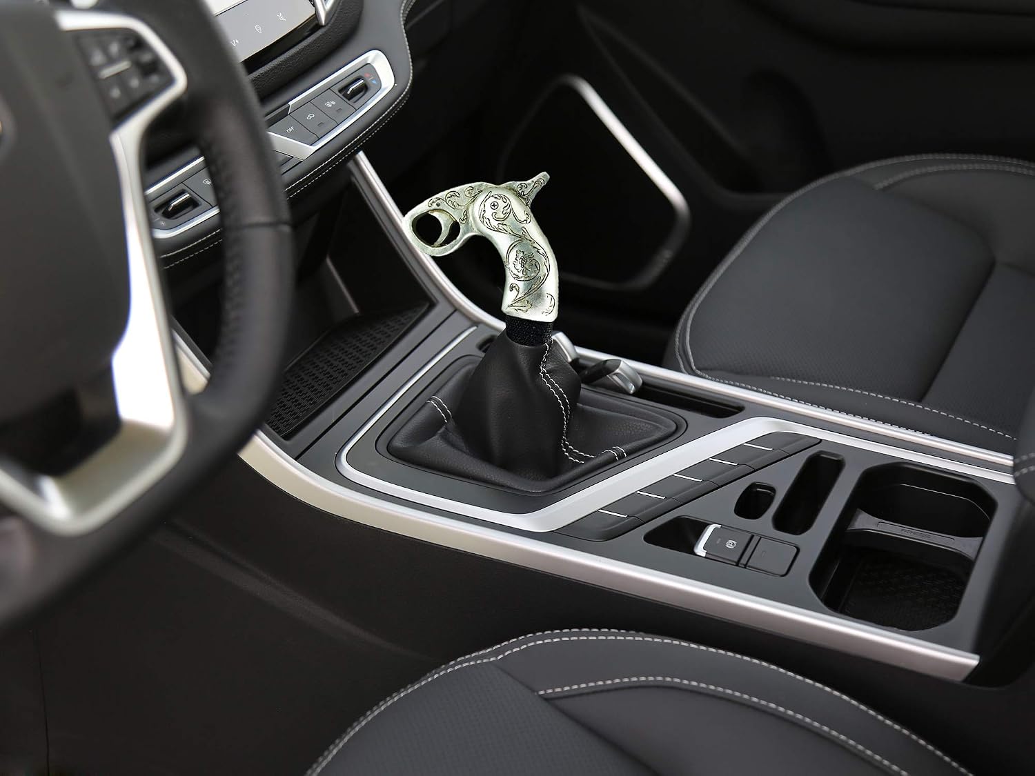 Abfer Yellow Gear Knob Bundle Silver Shifter Knob, Unique Shape Car Stick Shift Knobs Shifter Head Replacement for Most Automatic Manual Truck Motor Vehicle image 4