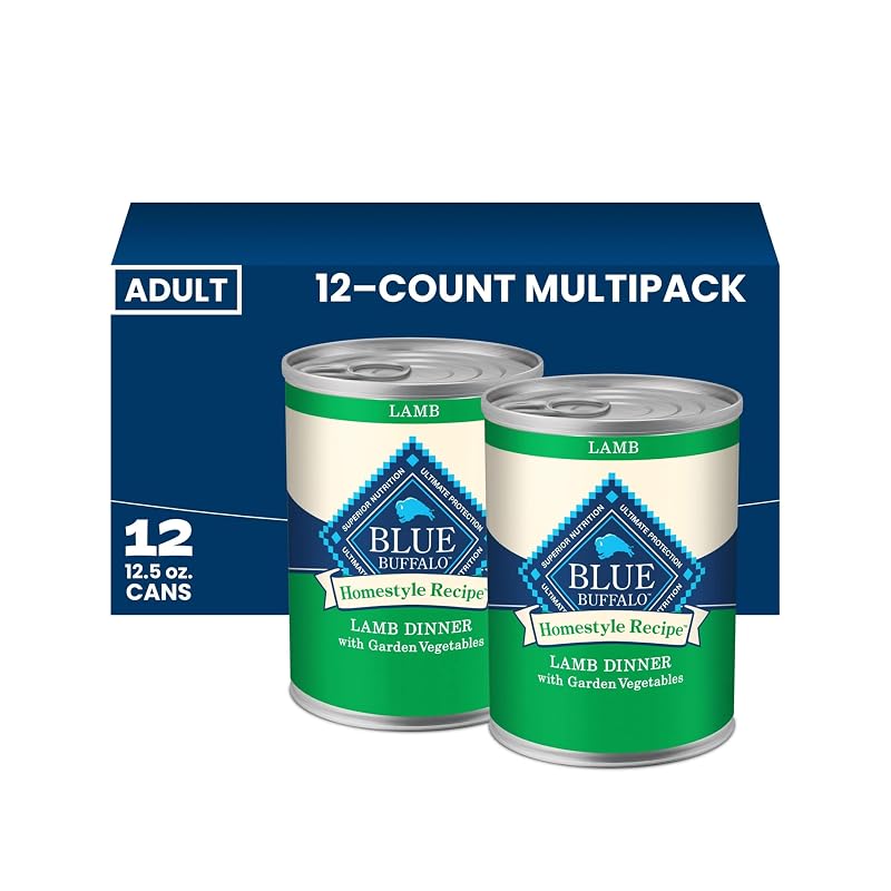 Ração úmida para cães adultos Blue Buffalo Homestyle Recipe sabor cordeiro com vegetais, patê, pacote com 12 latas de 350 g
