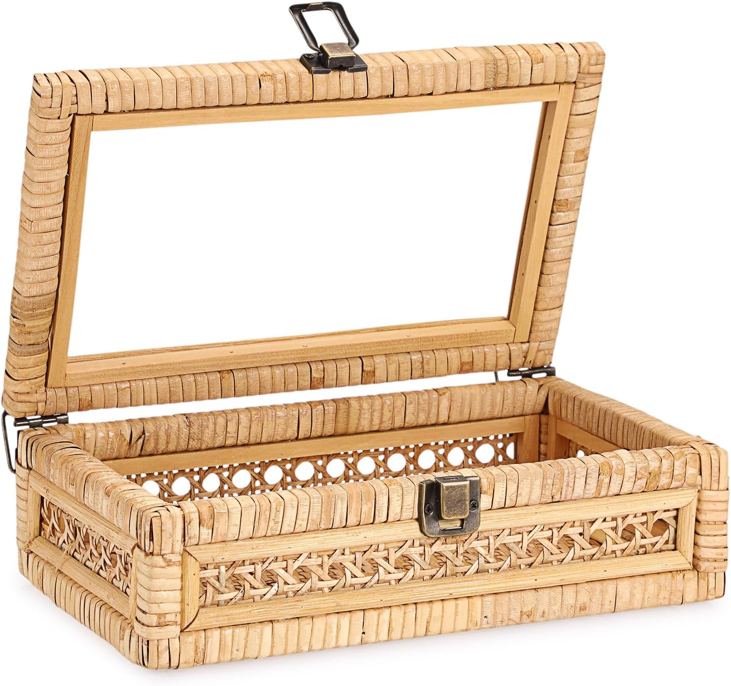Hipiwe Rattan Display Box with Clear Lid Decorative Wicker Storage Baskets