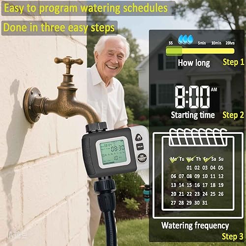 Miniatura 7 de Kit de riego por goteo Sistema de riego automático con temporizador de agua de 64 pies con tubo de 14 y 12 boquillas de riego de lluvia en 4