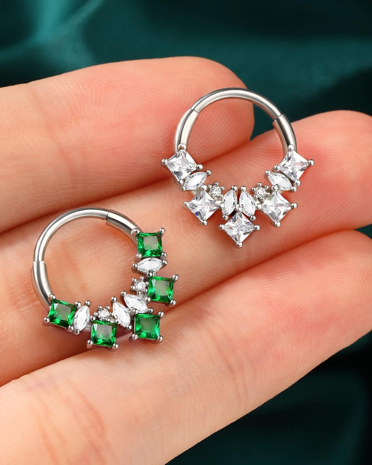 COCHARM Septum Rings 16G, Square CZ Septum Nose Rings, Stainless Steel Helix Daith Piercing Jewelry 10MM