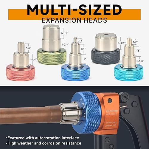 Miniatura 2 de iCrimp - Expansor de tubo de cobre, cabezal giratorio de 30 para engarzado uniforme, kit de herramientas de estampado, herramienta de refrigeración