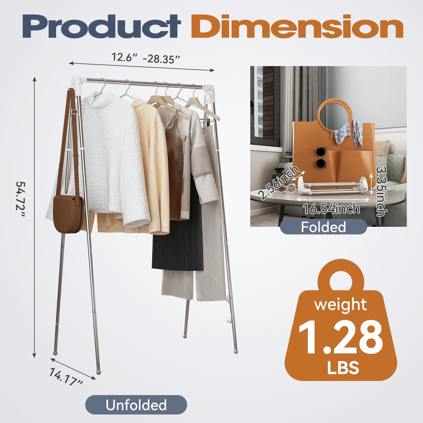 Upgraded Travel Garment Rack, Stainless Steel Portable Clothes Rack Collapsible, Folding Clothes Rack for Indoor & Outdoor, Portable Clothes Airer for Travel (Upgraded)
