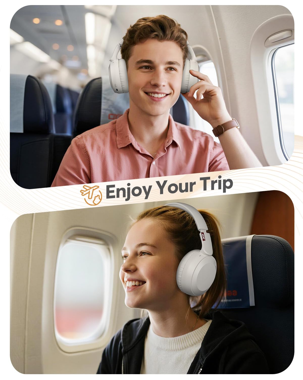 acer OHR205 Cuffie Bluetooth senza fili, 70 ore di riproduzione, cuffie sovrauricolari pieghevoli con driver da 40 mm, cuscinetti in memory foam, Bluetooth 6.0 multipunto per viaggi, casa, ufficio