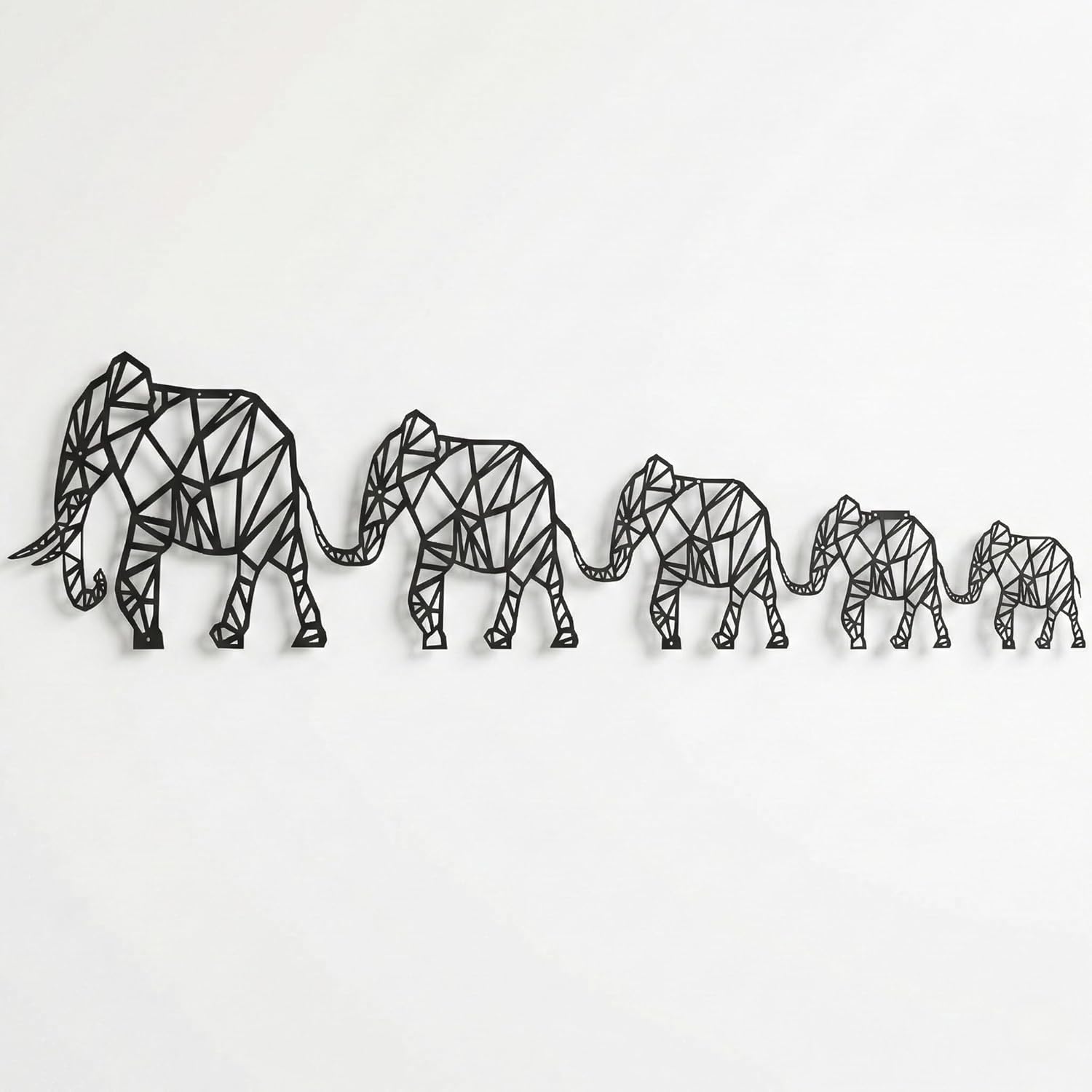 DEKADRON Elephant Wall Art- Geometric Elephants Family -3D Wall Silhouette Metal Wall Decor Office Decoration Bedroom Living Room Decor Sculpture (30" W x 8" H / 75x20cm)