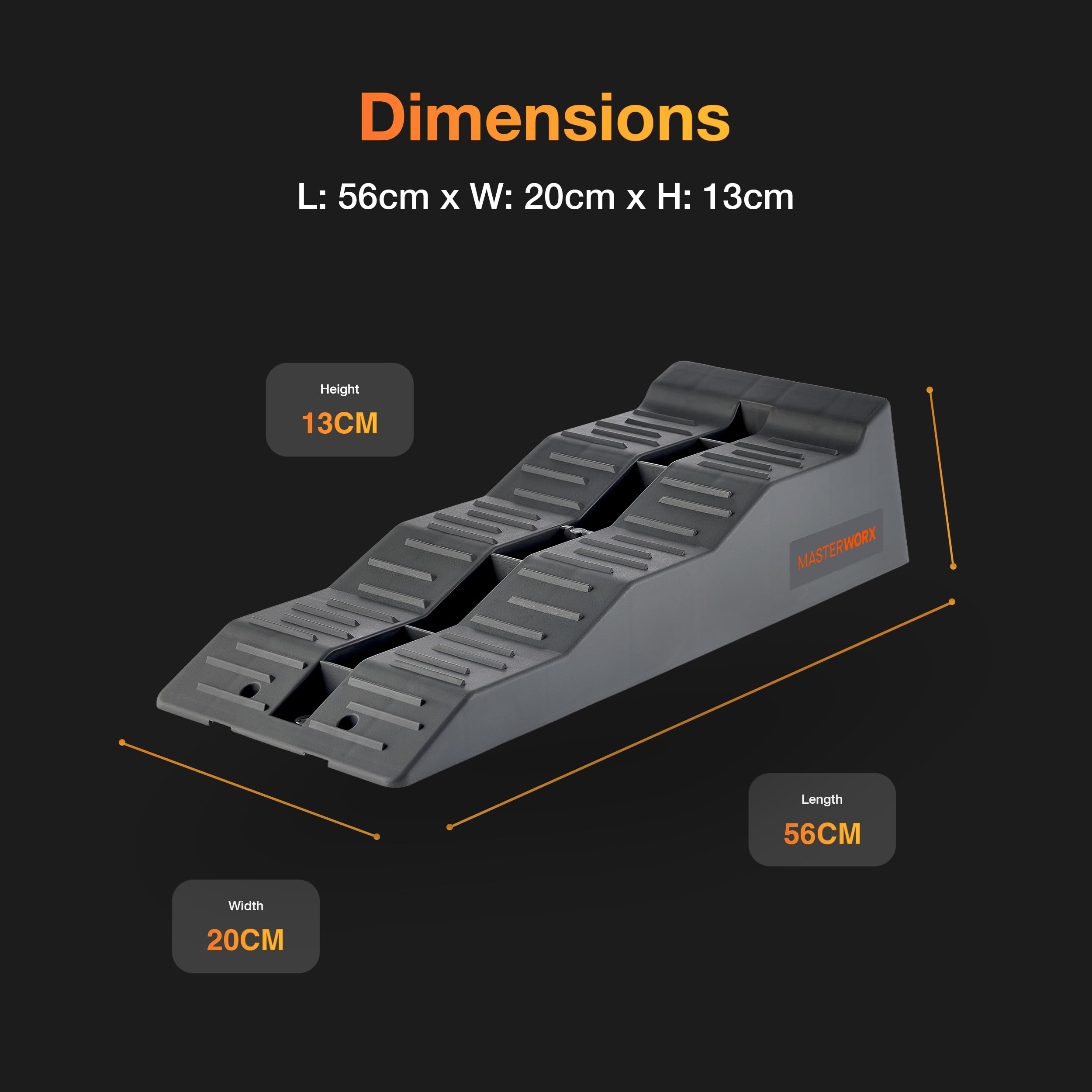 MasterWorx Caravan Levelling Ramp Set | Heavy Duty Ramps & Blocks for Motorhome, Campervan & Trailer | 3 Step Levelling Wheel Chocks | UV-Resistant | Anti-Skid | 5 Tonne Capacity - 5