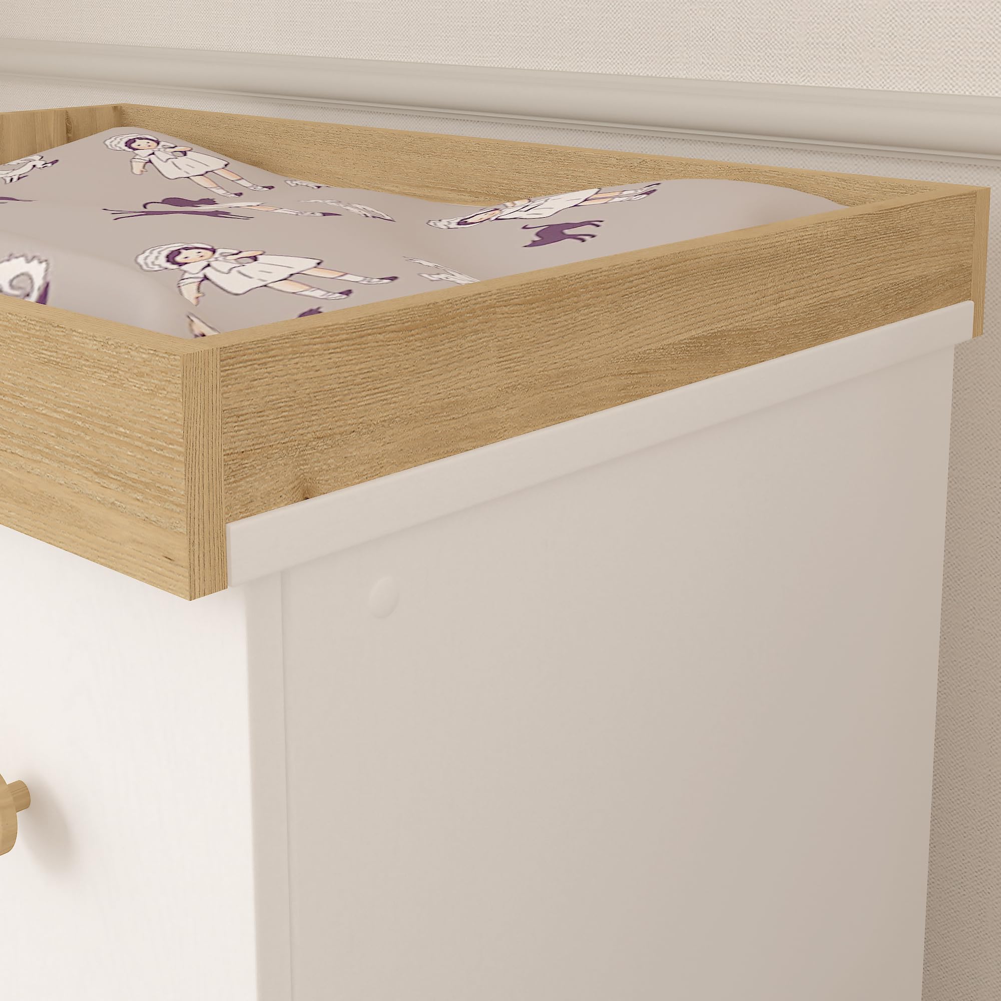 Tortora - Fasciatoio in legno laminato con superficie per il cambio del pannolino e 3 cassetti spaziosi. Disponibile in 3 diversi colori. Dimensioni LAP 80x89,5x53,2cm