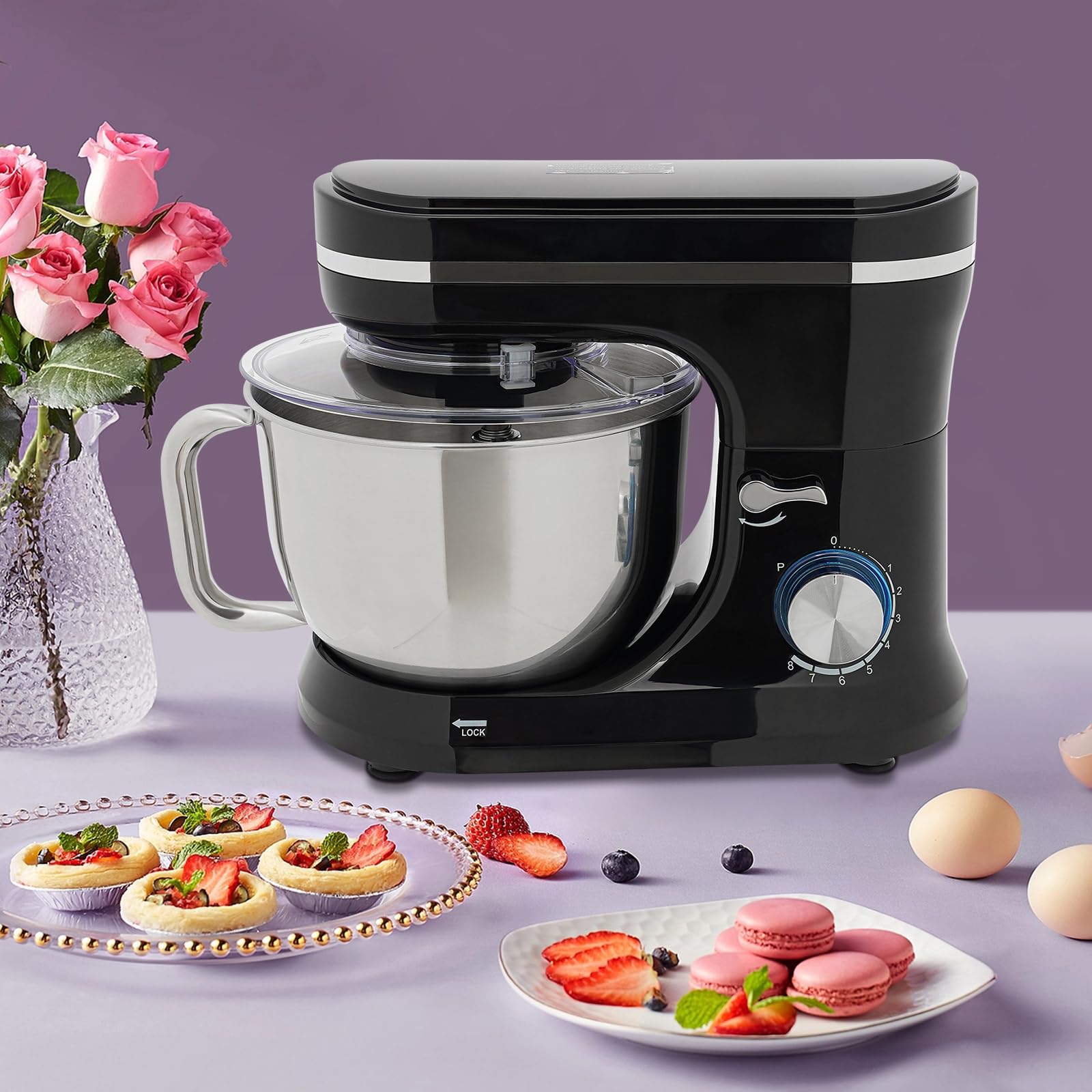 3 in 1 Küchenmaschine, 1000W Multifunktionale Knetmaschine, 8+1 Stufige Gescheindigkeit Mixer, 4.5L Edelstahlschüssel, Universal Küchenmaschine mit Rührhaken, Knethaken, Schlagbesen