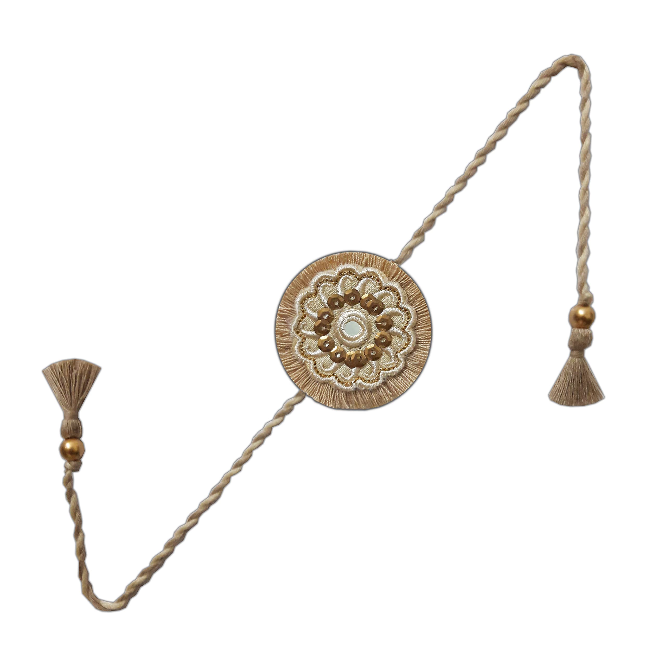Traditional Handmade Rakhi for Brother- Embroidered Designer Rakhi with Roli, Tikka & Chawal | Luxury Raksha Bandhan Gift (Pack of 1)-image-28