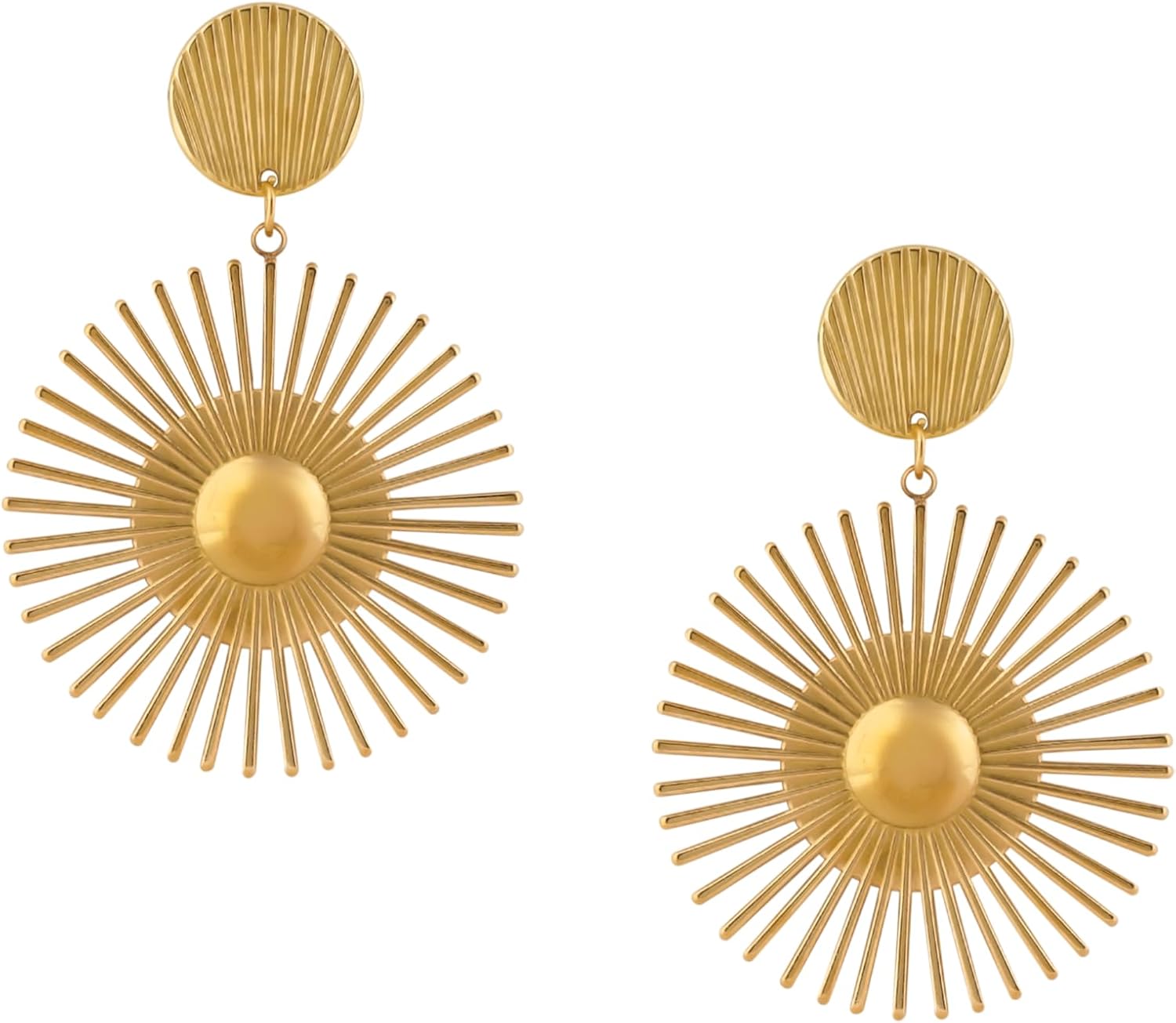 MINACHI Vintage Retro Gold Plated Sunburst Dangle Drop Earrings, Trendy Minimalist Statement Jewelry Gift for Women