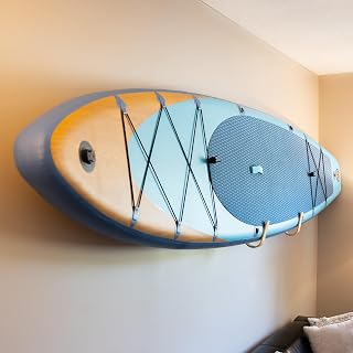 StoreYourBoard Minimalist Wood SUP Rack, Standup Paddleboard and Surfboard Wall Mount Storage Hooks, Solid Wood Display, Holds 40 lbs