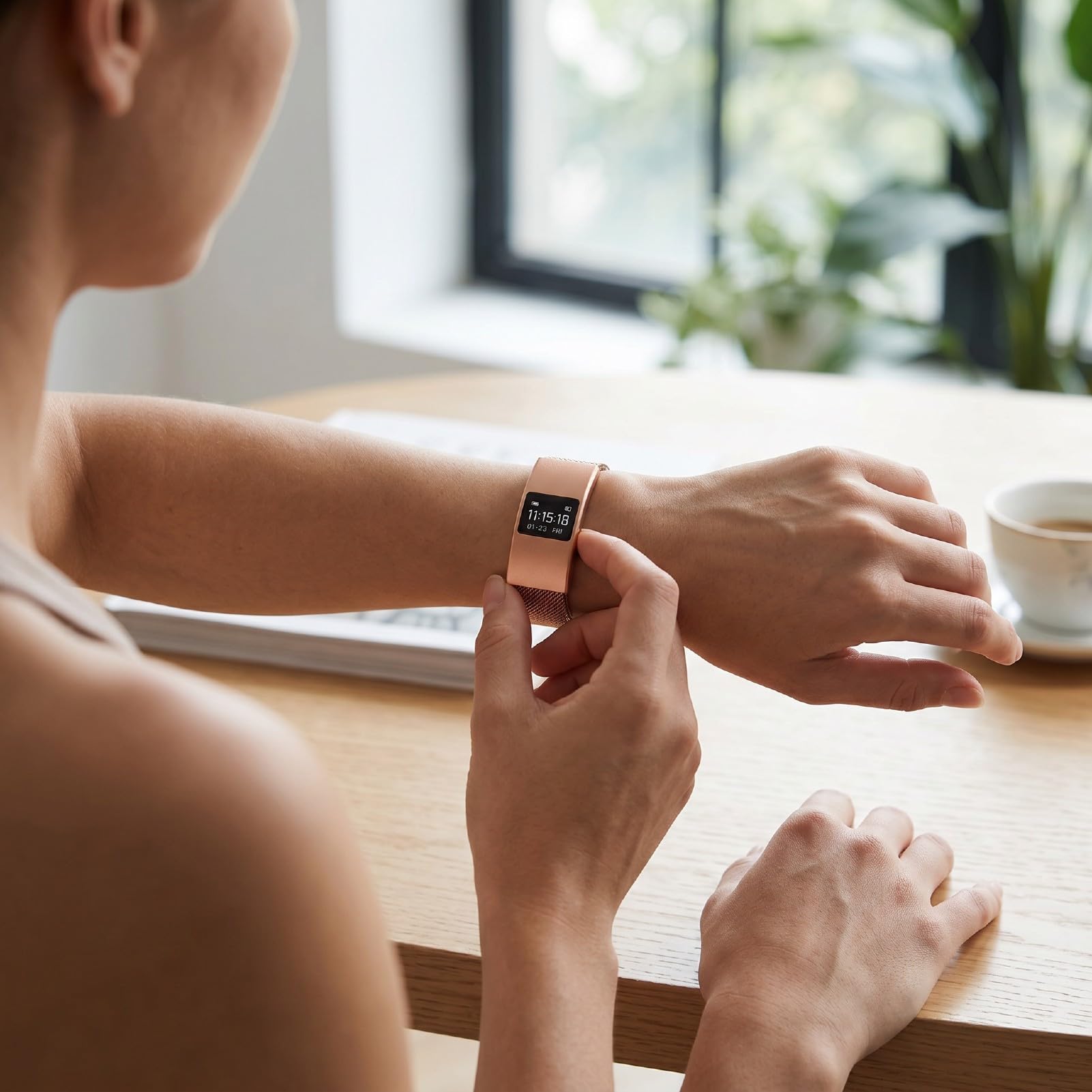Dpofirs Braccialetto Smart Indossabile, Tracker attività Fitness per Donna e Uomo, Cinturino Regolabile in Acciaio Inox, for Sport Quotidiano e Allenamento