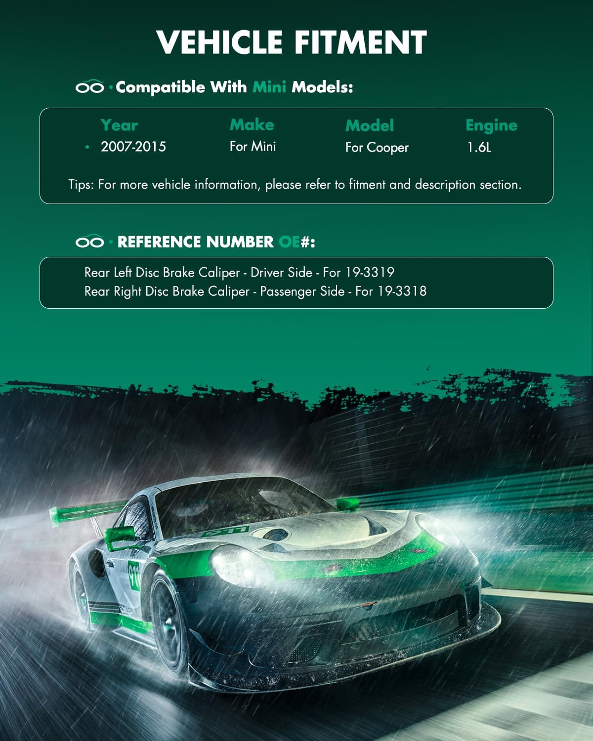 SCITOO 19-3319 19-3318 Rear Left & Right Disc Brake Calipers Fit For Mini For Cooper 2007-2015, Single Piston