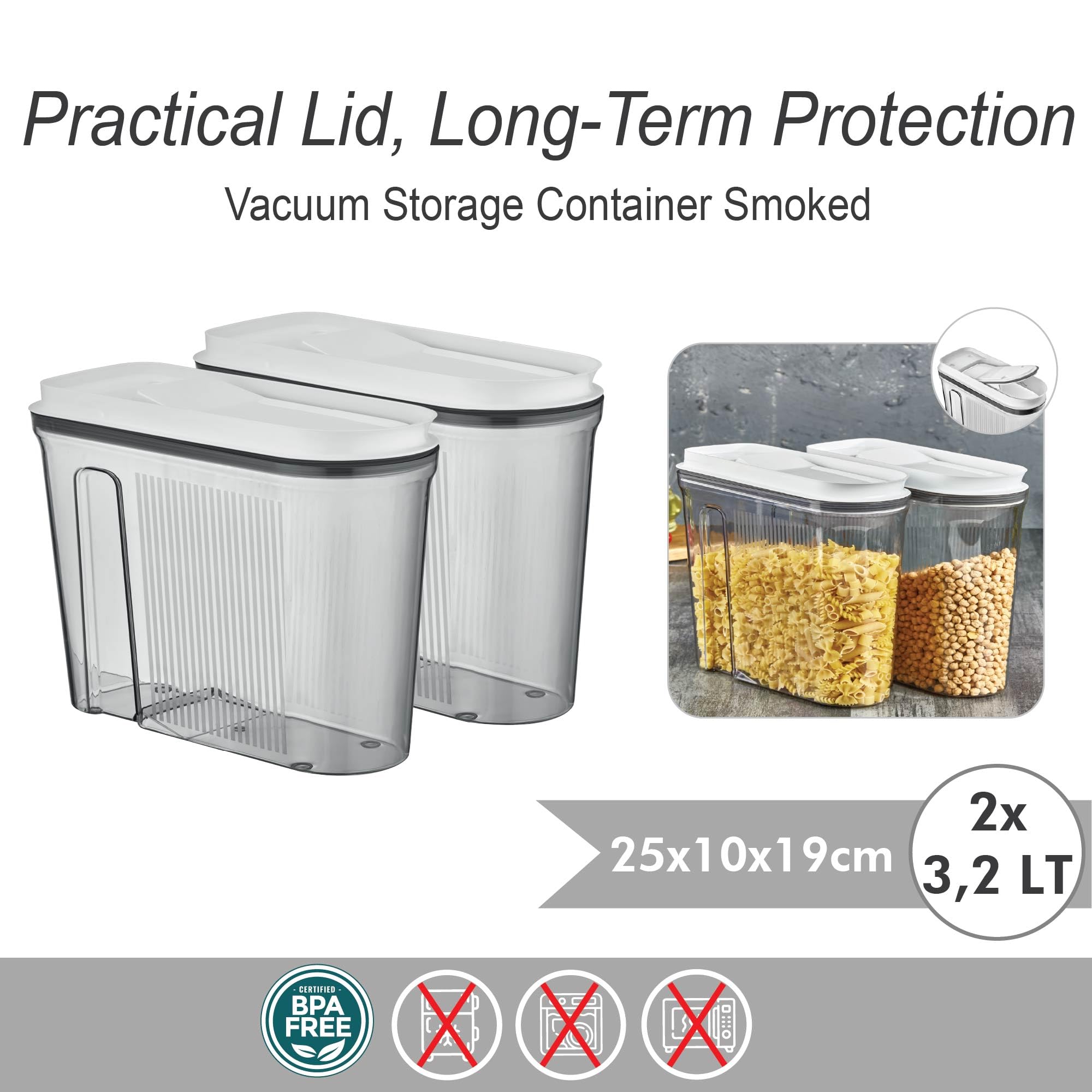 Vip Ahmet 12er Set Schmale Vorratsbehälter mit Dosierklappe - 4 Liter Transparent Luftdichte Küchen Aufbewahrung, BPA-frei, Schmales Design 25x19x10 cm VP-301