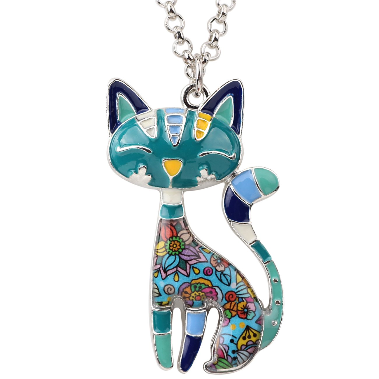 Statement Enamel Alloy Chain Cat Necklaces Pendant Original Design For Women