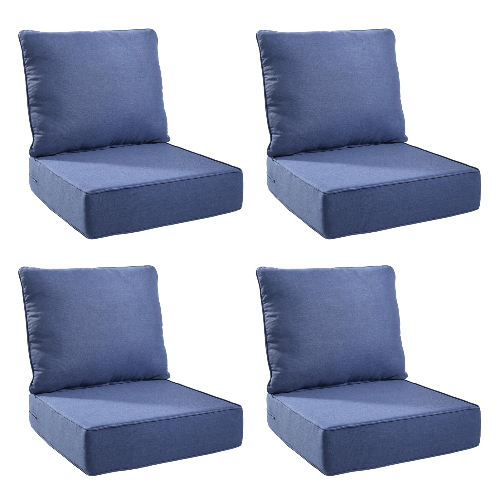 6" Thicker Outdoor Chair Cushion 4 Sets - 22" *24" *6" Waterproof Patio Furniture Cushions with Removable Cover, 28D High Density Sponge Filling Thicken Outdoor Patio Cushions - Blue