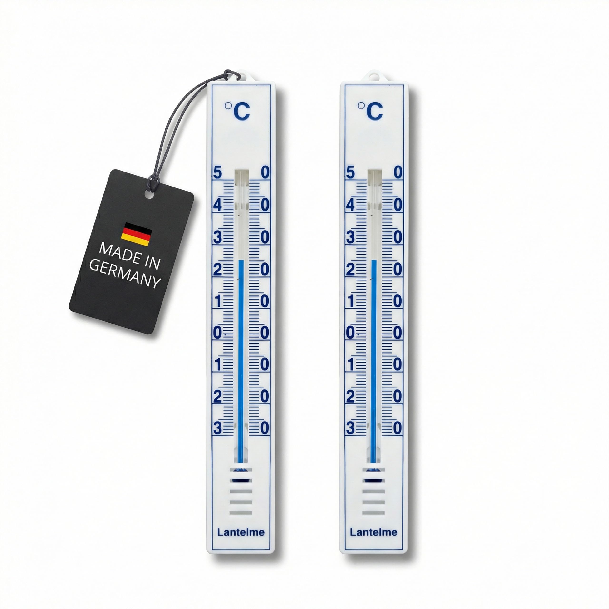 Lantelme 2 Stück Gartenthermometer Set Weiss Temperaturanzeige -30°C bis 50°C | Analog Kunststoff Thermometer 18cm Wetterfest für Außen Innen und Garten | Außenthermometer (WS-Blau)