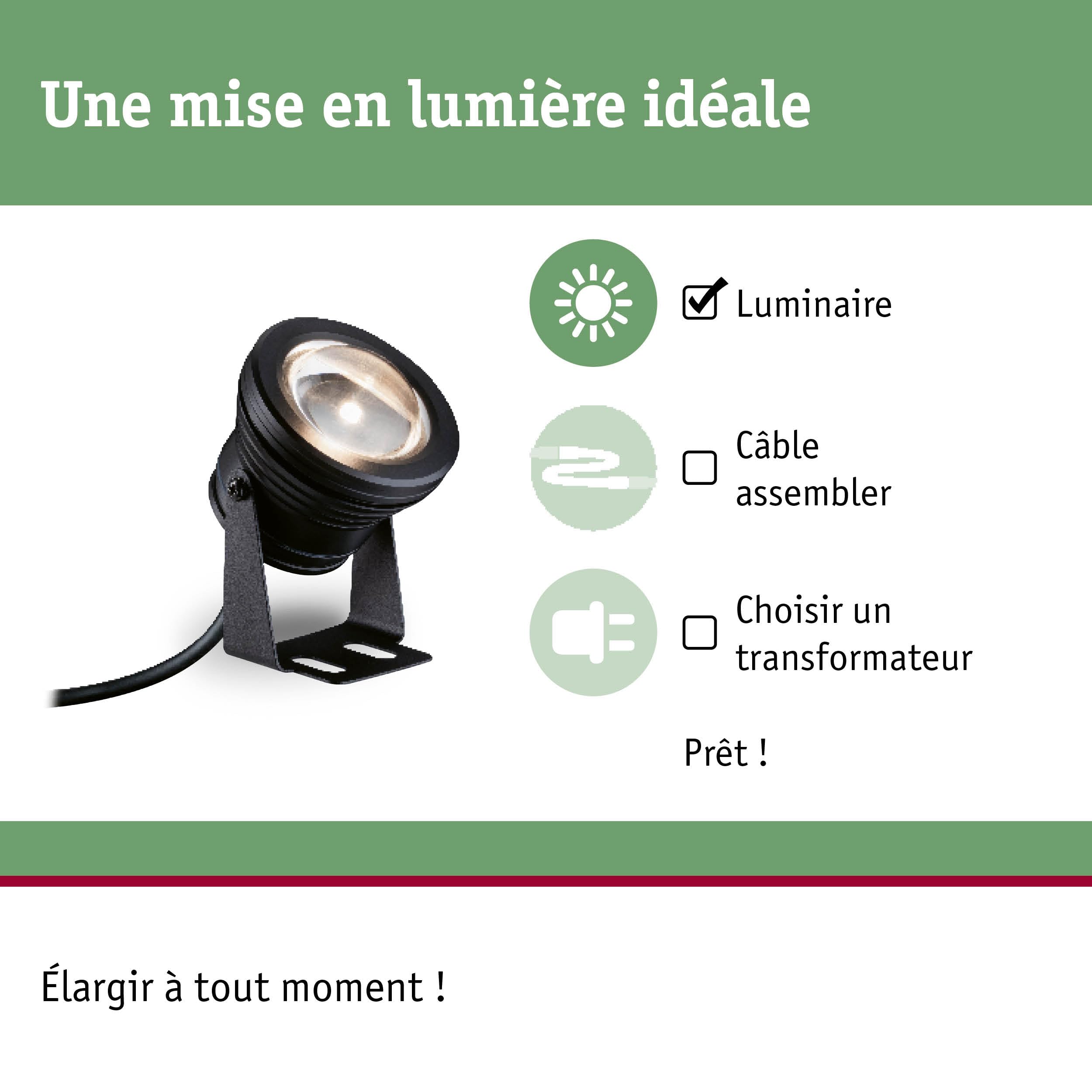Paulmann 94559 Plug & Shine LED Luminaire d'extérieur Spot Luminaire pour bassin IP68 avec 1x5 W dimmable Blanc chaud Noir Aluminium 3000 K