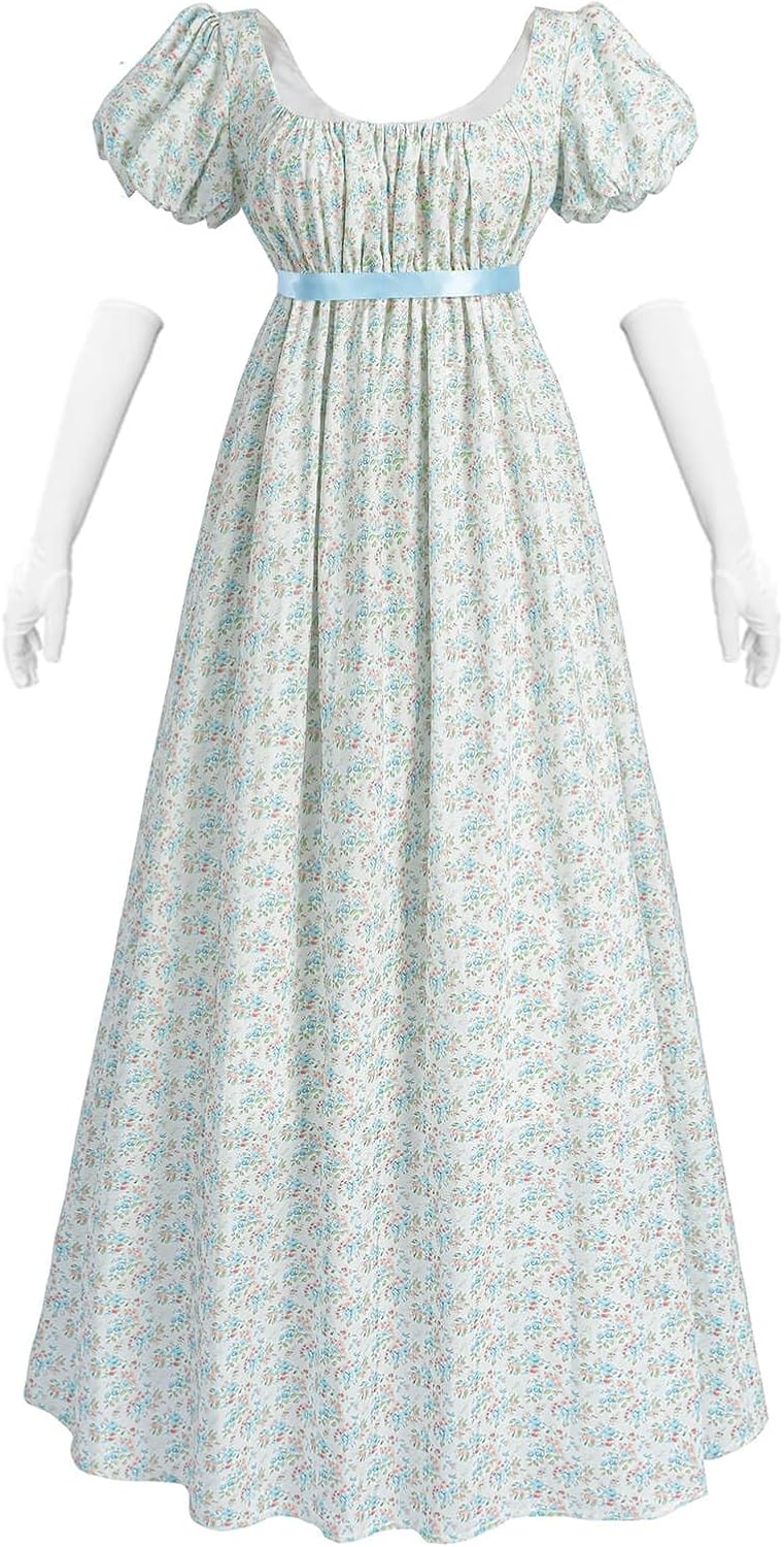 Nuoqi Regency Dresses for Women Floral Regency Era Dress Empire Waist Long Tea Party Dress