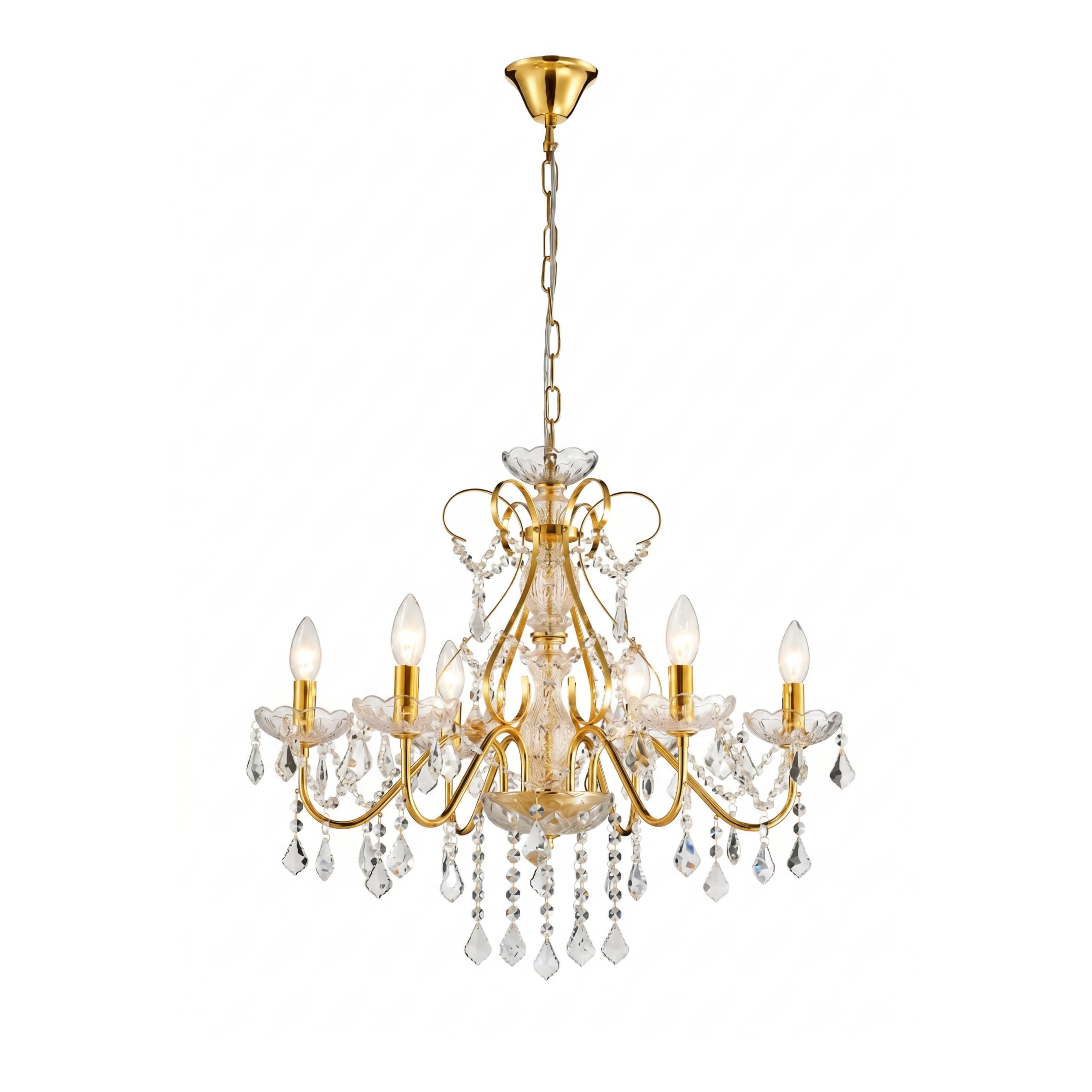 Saint Mossi Lustre en Cristal Doré à 6 Lumières - Moderne en Style Français Goutte de Pluie pour Salle à Manger Chambre H44xW51