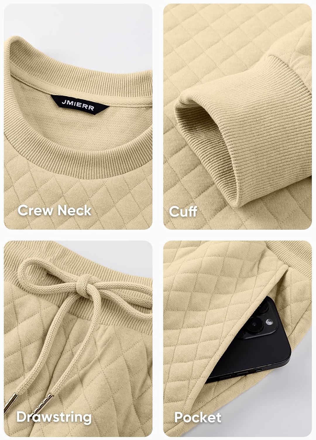 JMIERR Men's Quilted 2 Piece Casual Outfits Crewneck Sweatshirt Tracksuit & Joggers Sweatpants Sweatsuit Set - Image 5