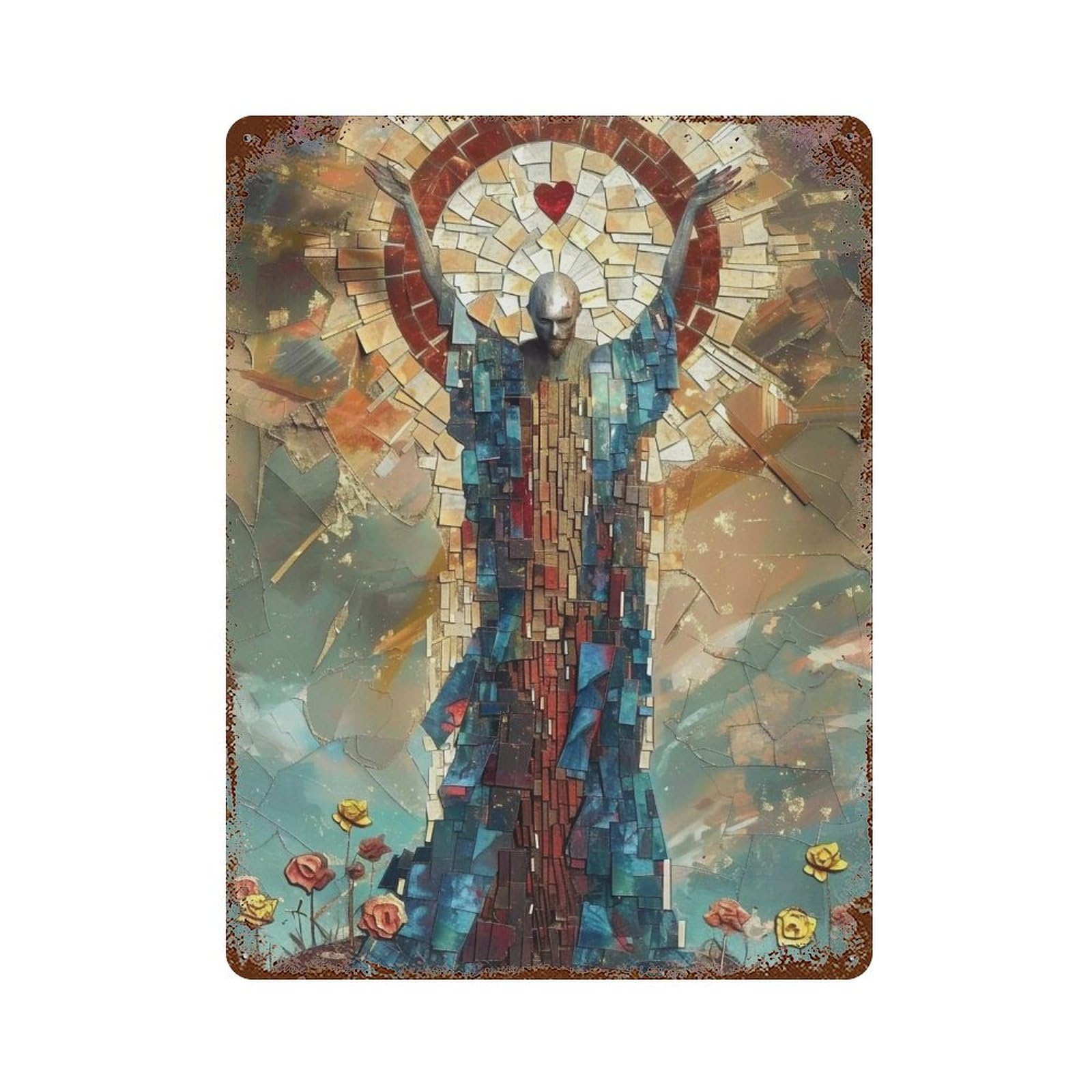 MGHTGRWE Surreal Suffering Christ 02 Poster Wall Art Iron Vintage Metal Tin Sign Modern Home Cofffee Club Art Bar Shop Decor 40x30cm