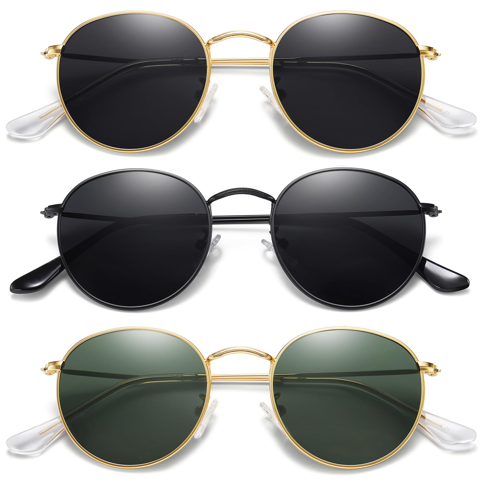 Round Polarized Sunglasses for Women Men Classic Retro Metal Frame Sun Glasses UV Protection