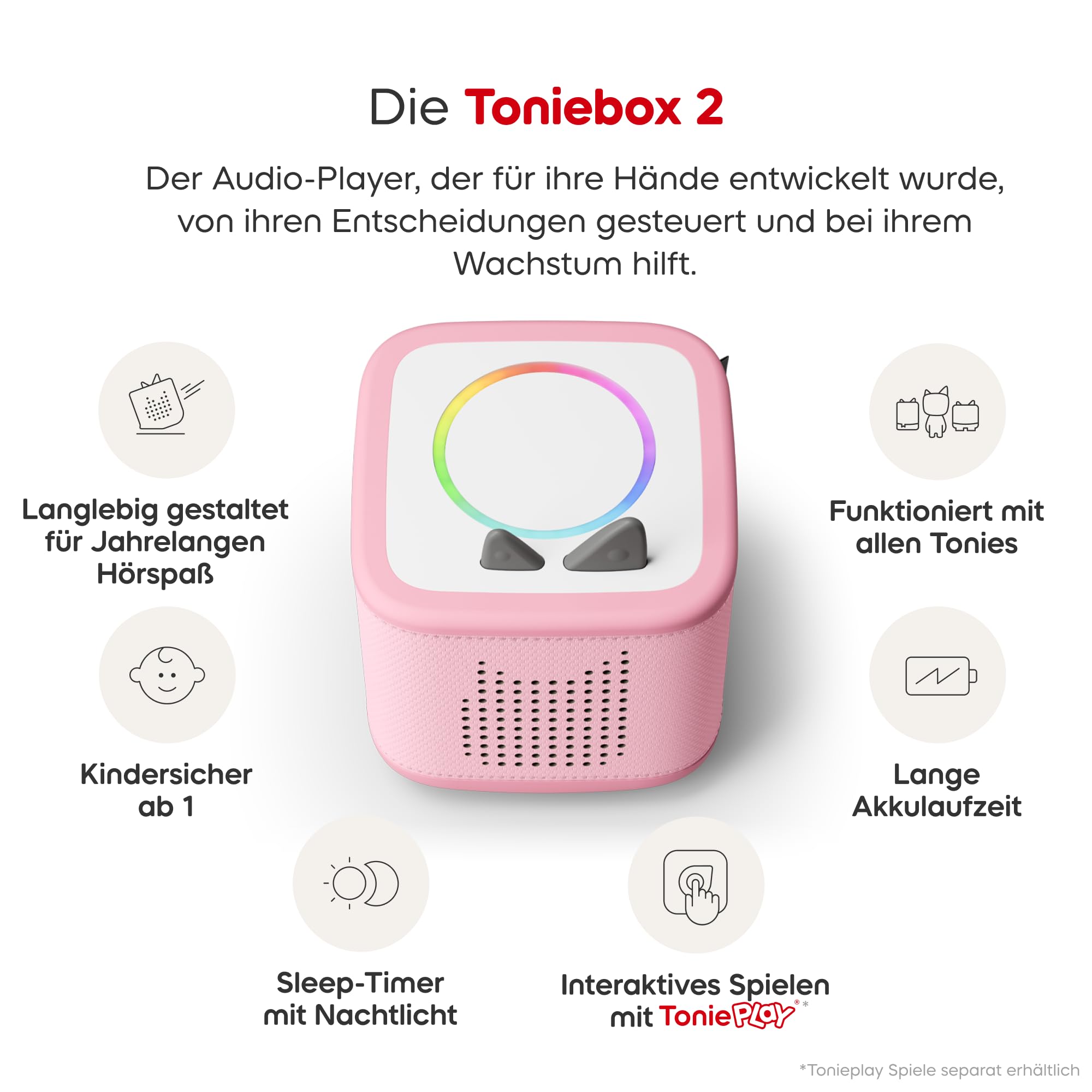 tonies Toniebox 2 Bundle Incl. 4 Peppa Pig Abenteuer und Gute Nacht Geschichten, Pink, Audioplayer