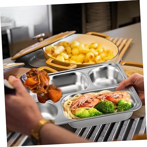 Miniatura 8 de Tofficu 1 juego de placa de almacenamiento de alimentos dividida de acero inoxidable cinco platos Bento para niños y niñas, almuerzo, campamento y