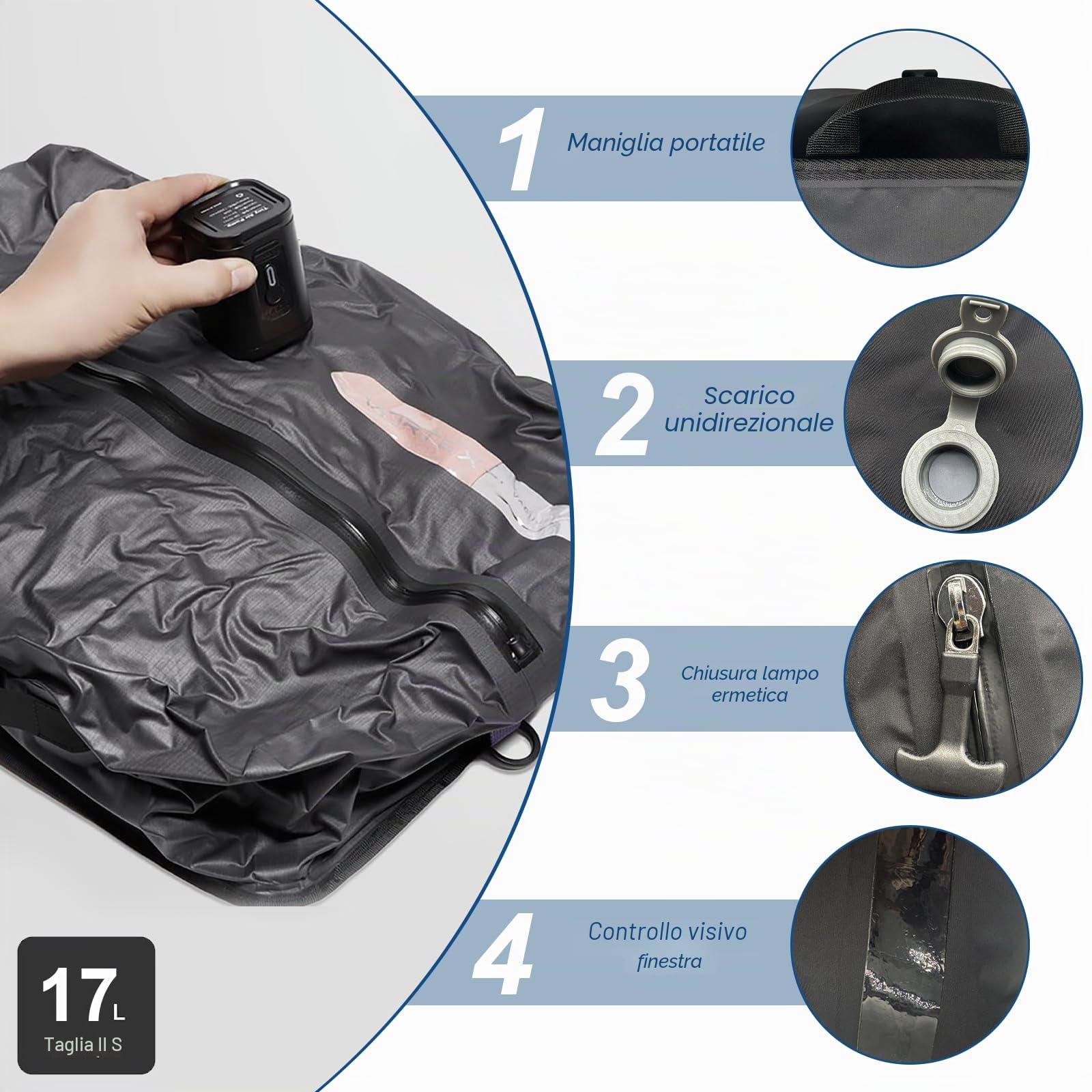 3 Pezzi Sacchetti Sottovuoto Vestiti da Viaggio, Sacchetti Sottovuoto Viaggio, Buste Sottovuoto Vestiti da Viaggio, Sacchi Sottovuoto, con Finestra Trasparente e Maniglia, per Valigia, Zaino